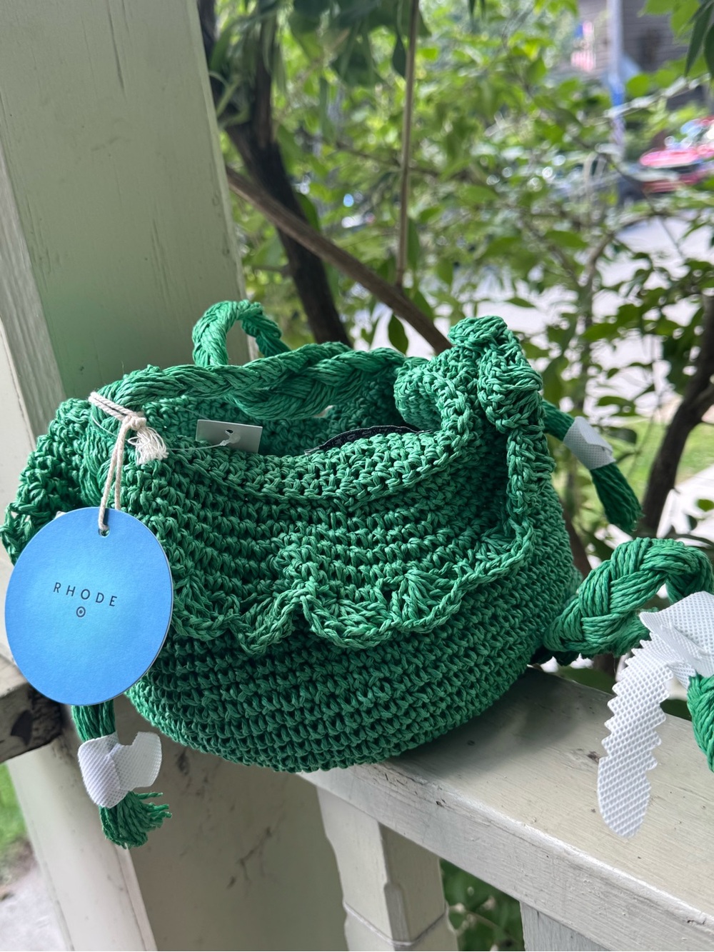 RHODE Emerald Green Crochet Drawstring Mini Bag